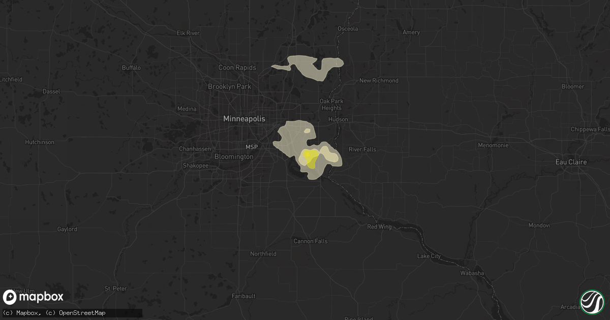 Hail map in Cottage Grove, MN on August 5, 2021