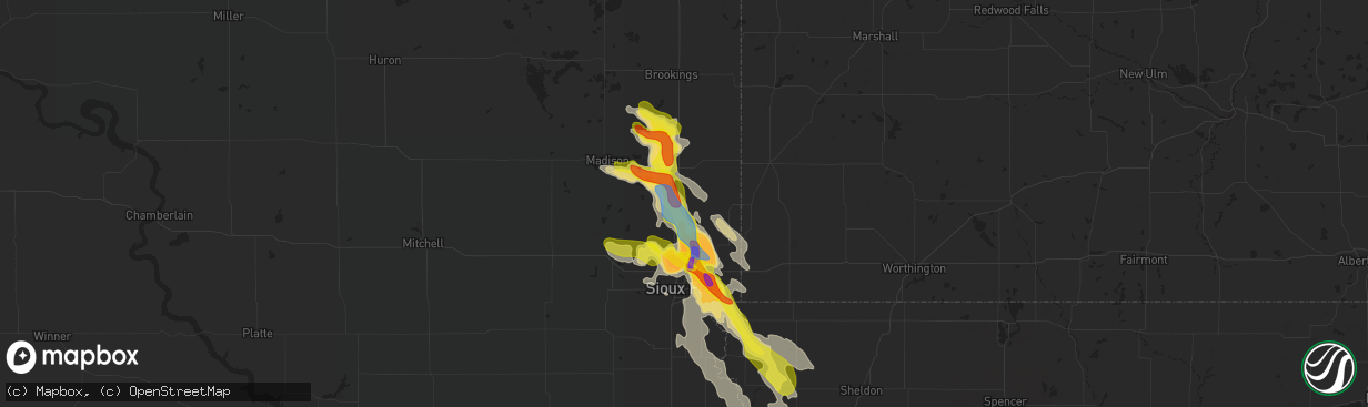 Hail map in Dell Rapids, SD on August 5, 2021