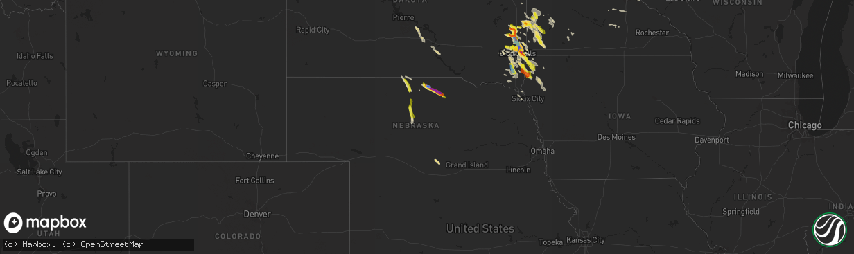 Hail map in Nebraska on August 5, 2021