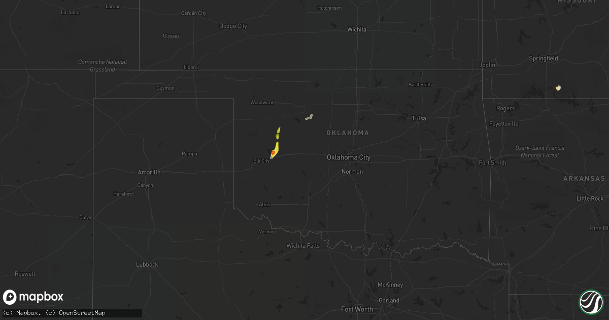 Hail map in Oklahoma on August 5, 2021