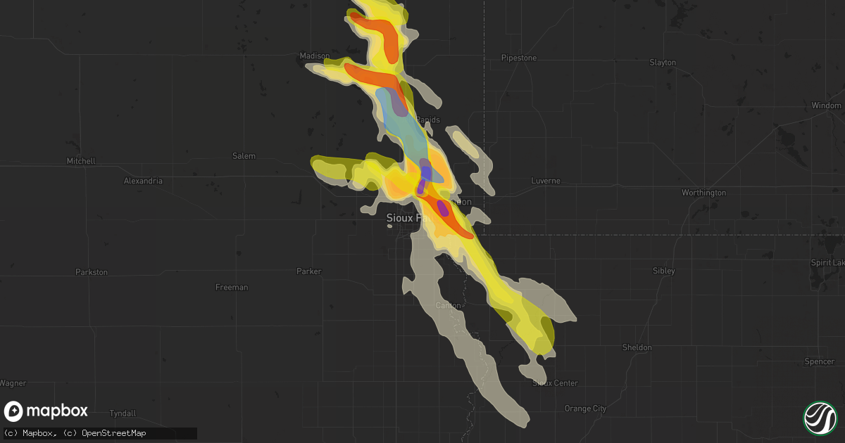 Hail map in Sioux Falls, SD on August 5, 2021