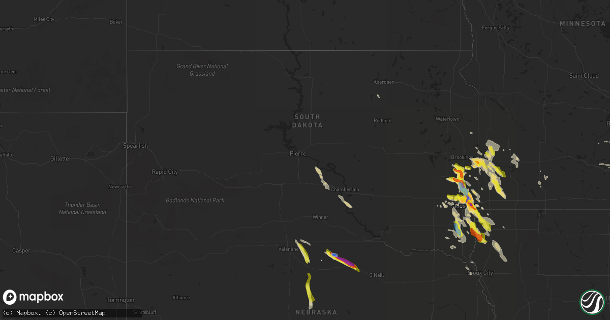 Hail map in South Dakota on August 5, 2021