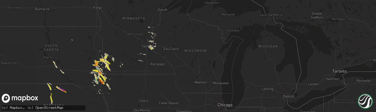 Hail map in Wisconsin on August 5, 2021