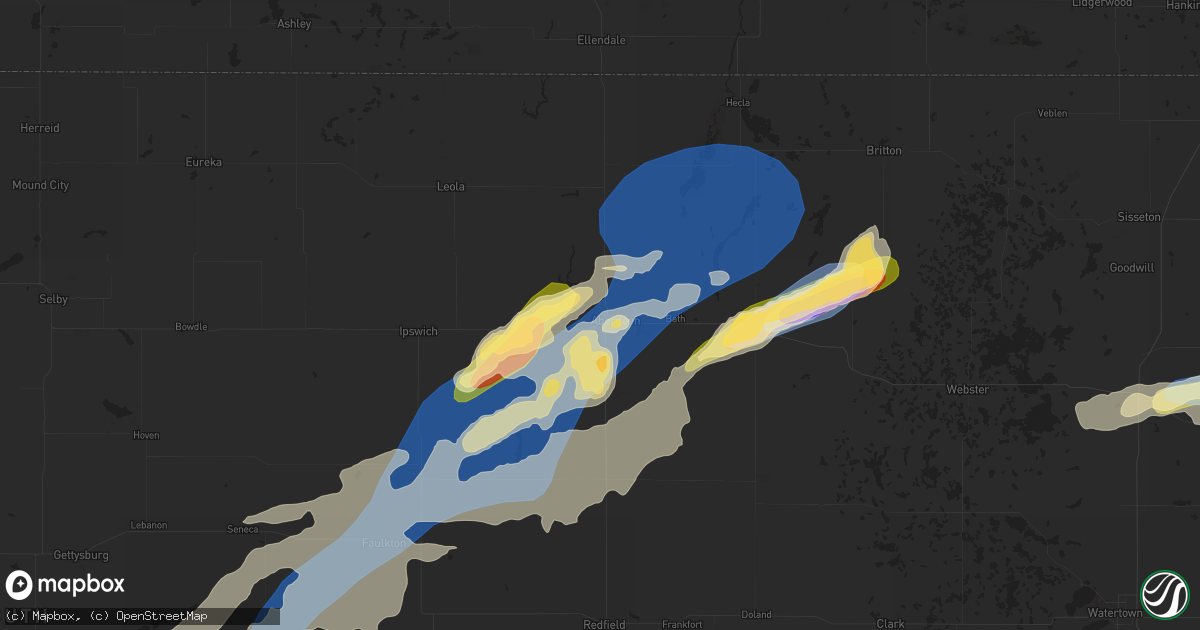 Hail map in Aberdeen, SD on August 5, 2022