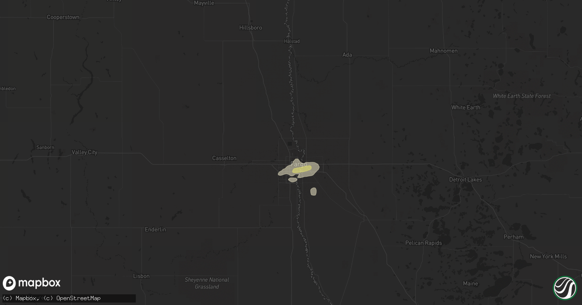 Hail map in Fargo, ND on August 5, 2022