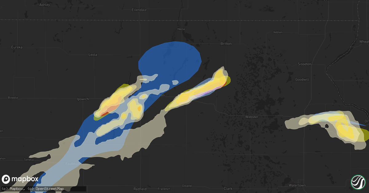 Hail map in Groton, SD on August 5, 2022