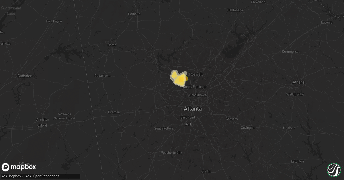 Hail map in Marietta, GA on August 5, 2022