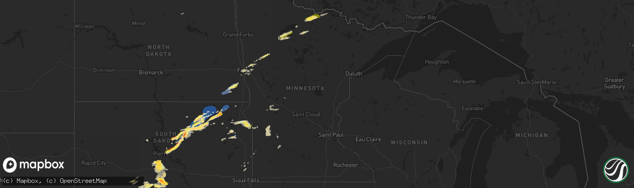Hail map in Minnesota on August 5, 2022