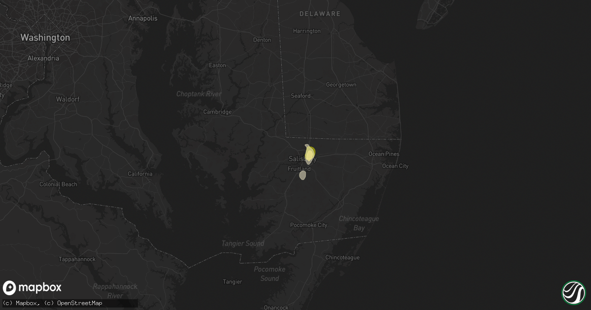 Hail map in Salisbury, MD on August 5, 2022