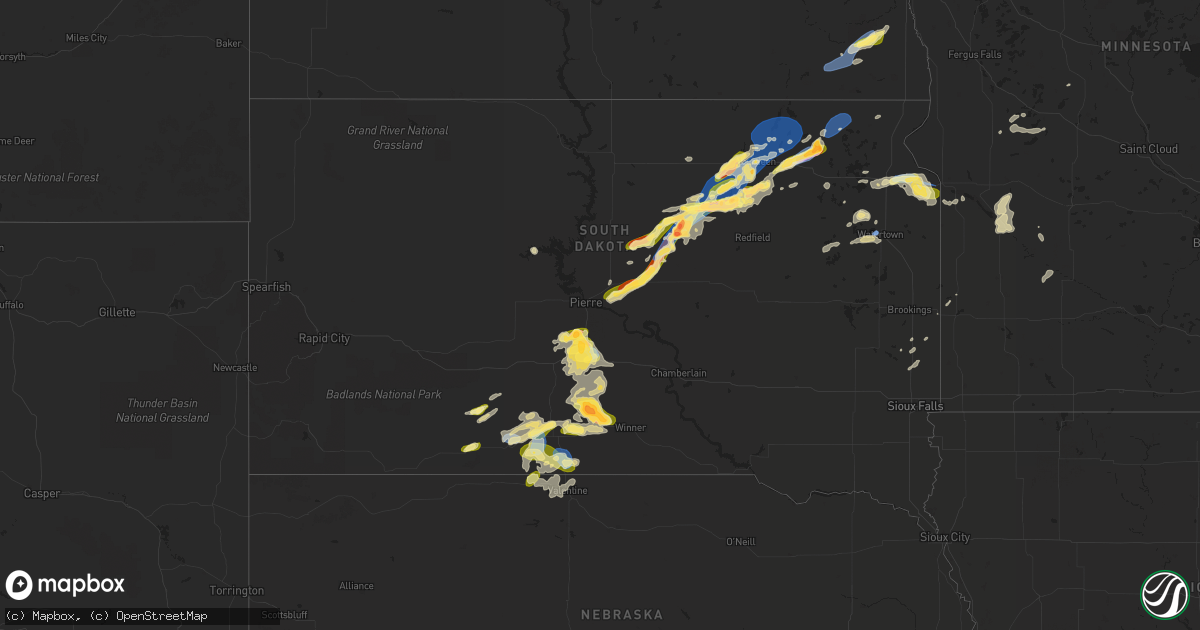 Hail map in South Dakota on August 5, 2022