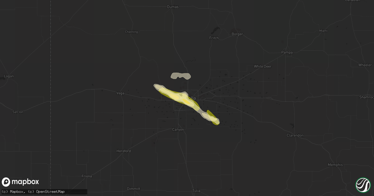 Hail map in Amarillo, TX on August 5, 2023