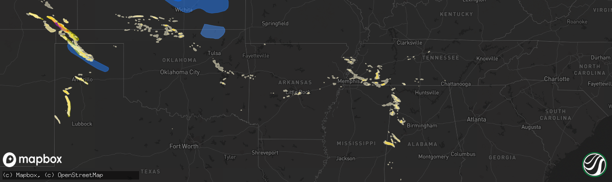 Hail map in Arkansas on August 5, 2023