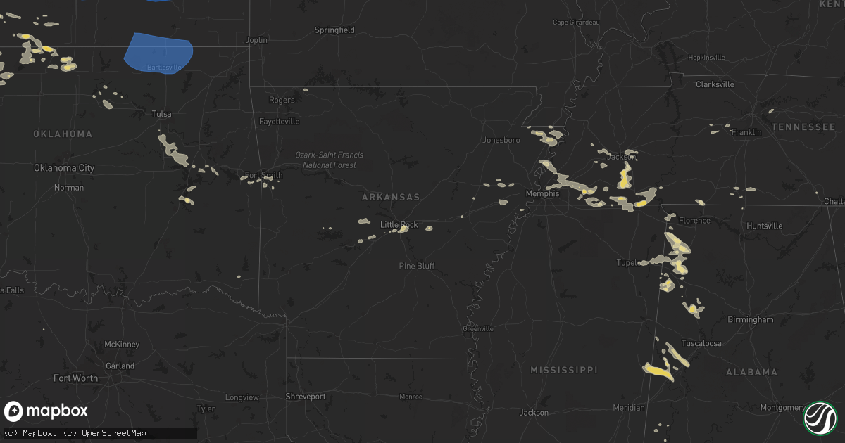 Hail map in Arkansas on August 5, 2023