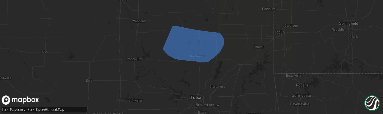 Hail map in Bartlesville, OK on August 5, 2023