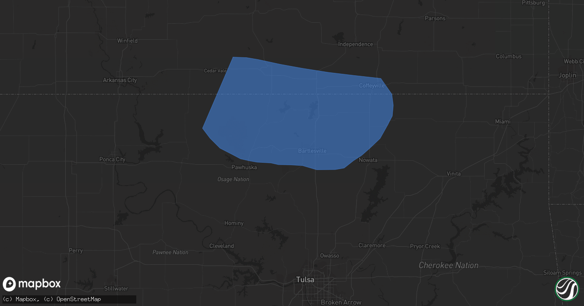 Hail map in Bartlesville, OK on August 5, 2023