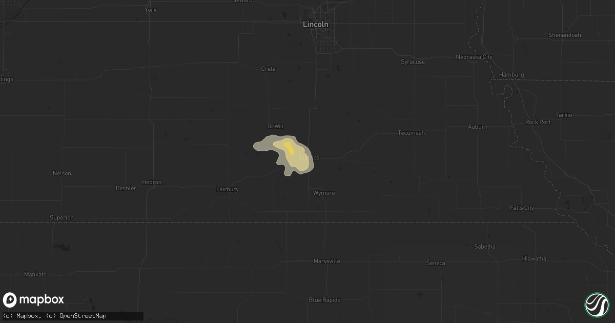 Hail map in Beatrice, NE on August 5, 2023