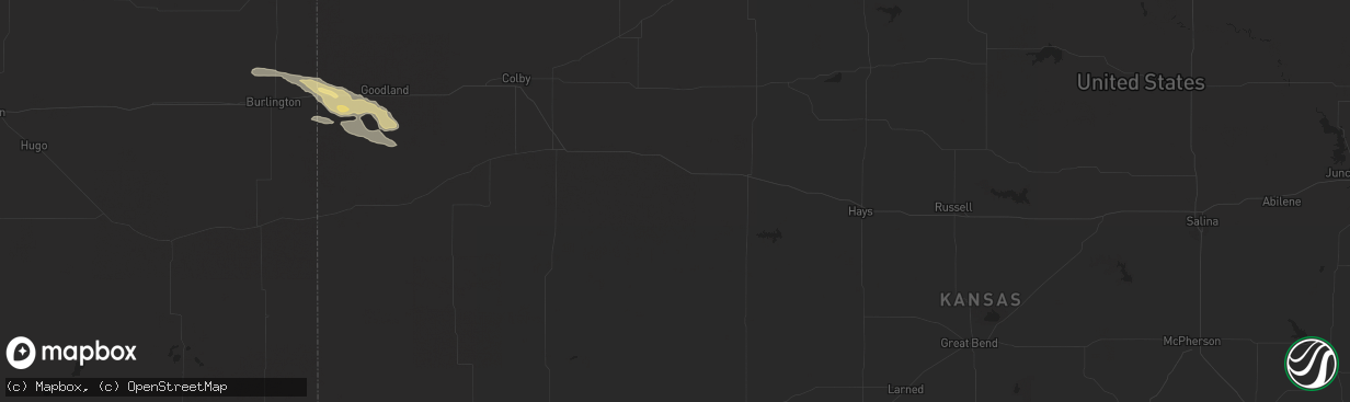 Hail map in Coffeyville, KS on August 5, 2023