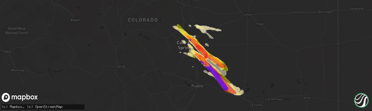 Hail map in Colorado Springs, CO on August 5, 2023