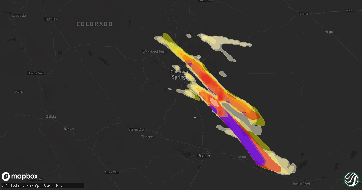 Hail map in Colorado Springs, CO on August 5, 2023