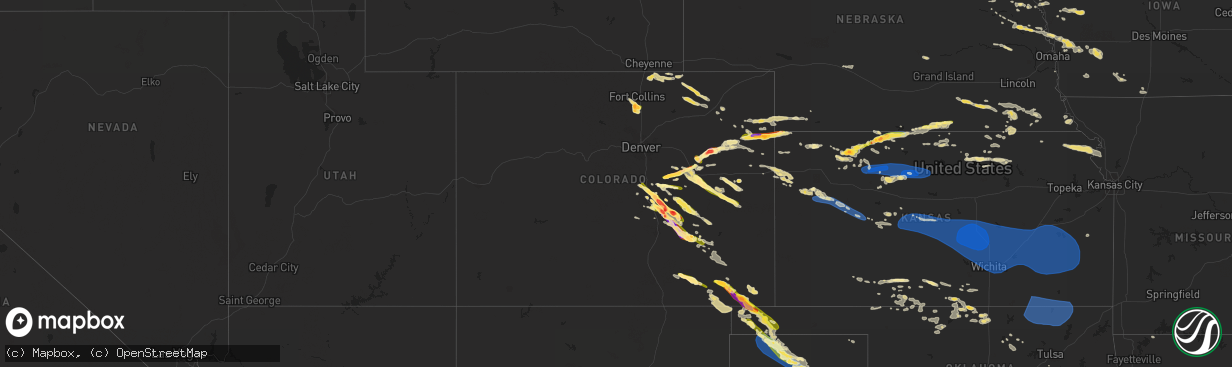 Hail map in Colorado on August 5, 2023
