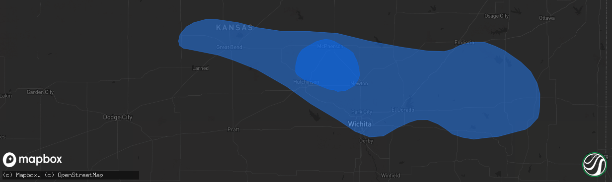 Hail map in Hutchinson, KS on August 5, 2023
