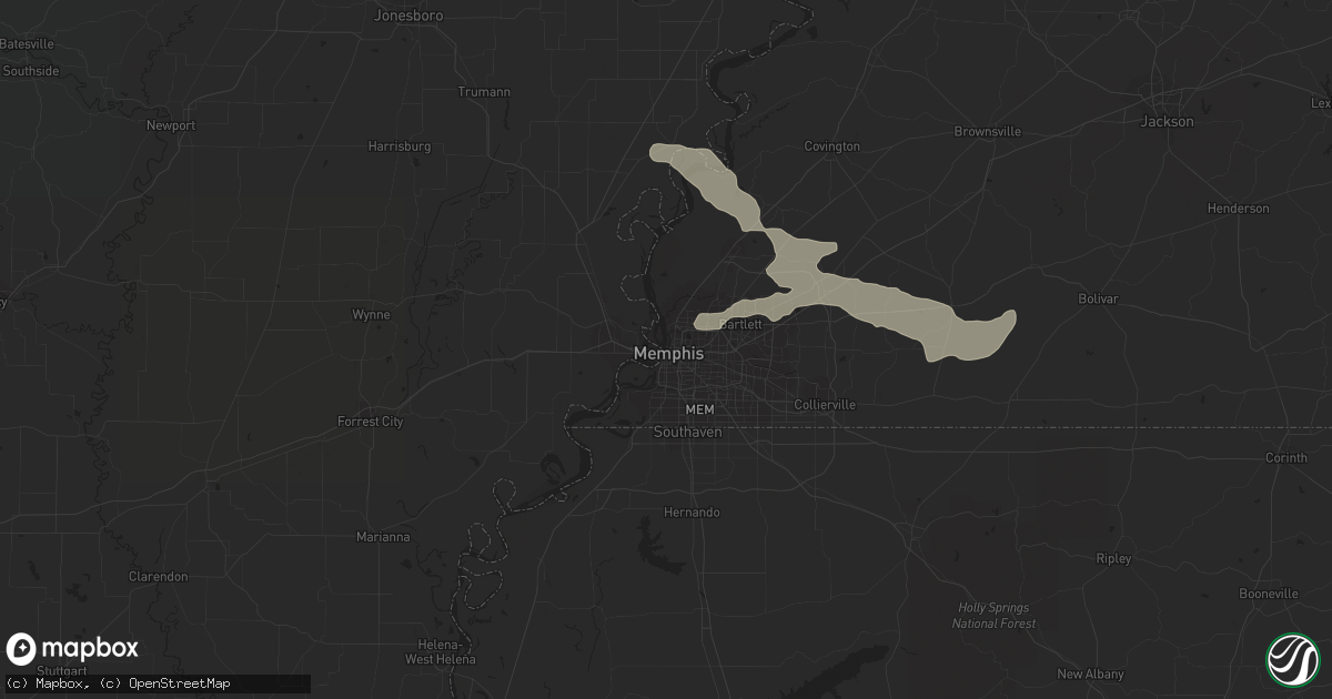 Hail map in Memphis, TN on August 5, 2023