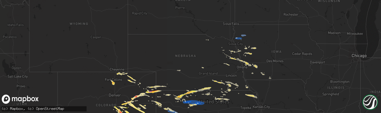 Hail map in Nebraska on August 5, 2023