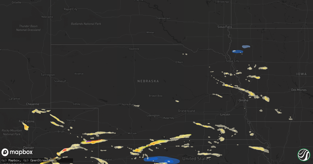 Hail map in Nebraska on August 5, 2023