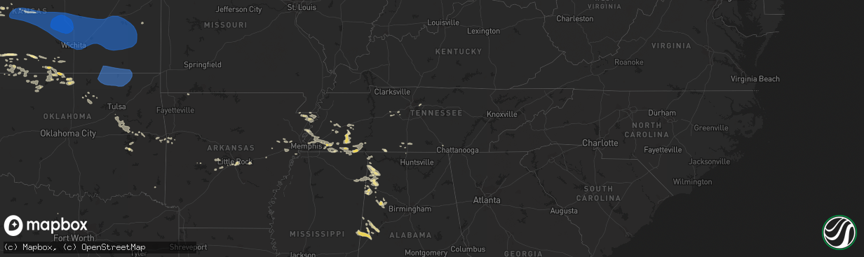 Hail map in Tennessee on August 5, 2023