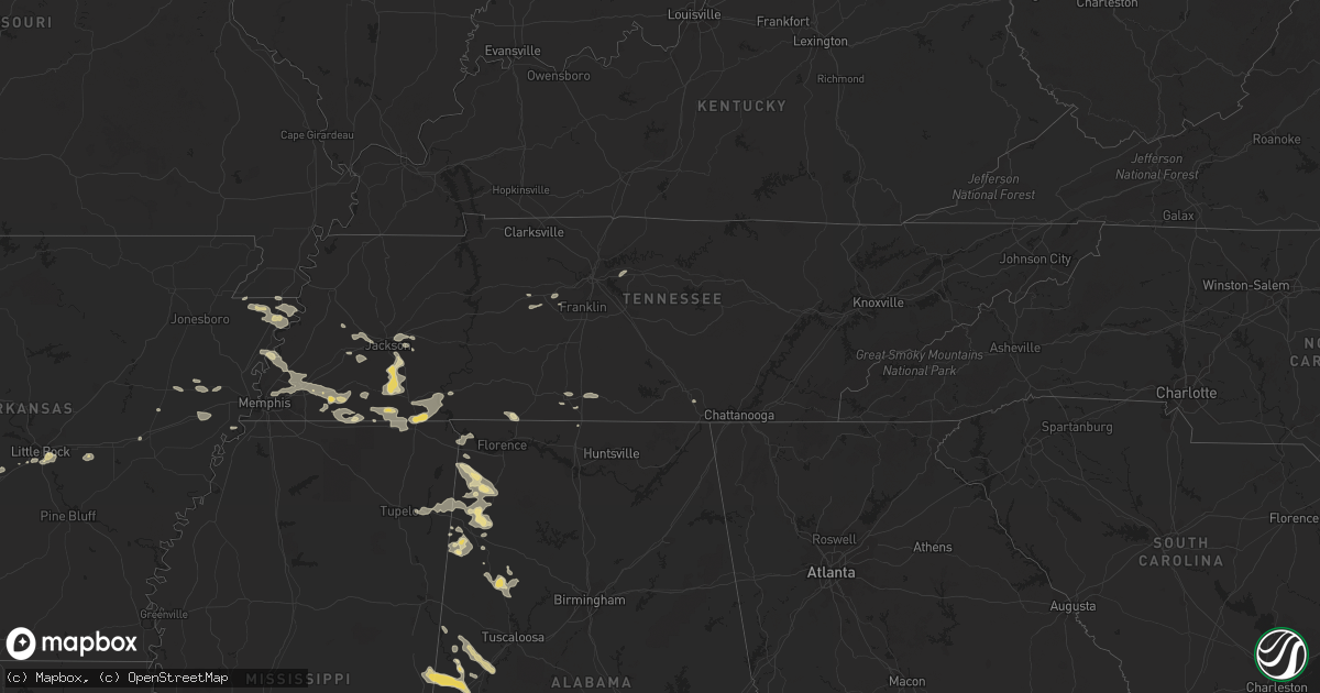 Hail map in Tennessee on August 5, 2023