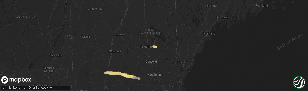 Hail map in Belmont, NH on August 5, 2024