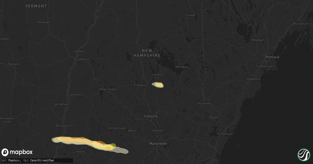 Hail map in Belmont, NH on August 5, 2024