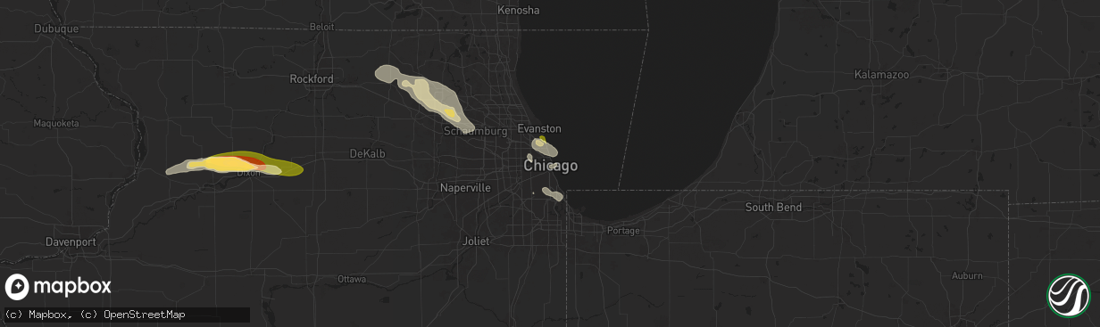 Hail map in Chicago, IL on August 5, 2024