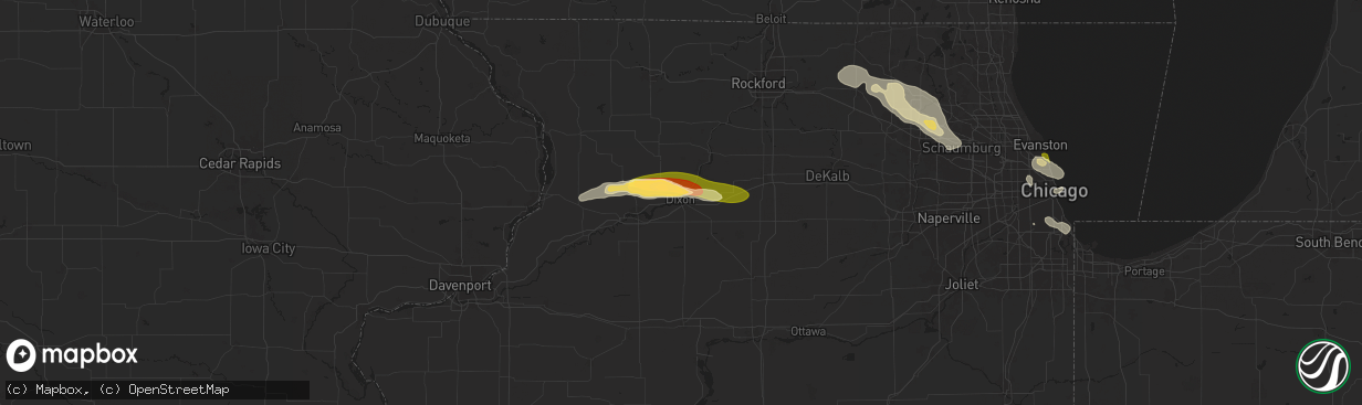 Hail map in Dixon, IL on August 5, 2024