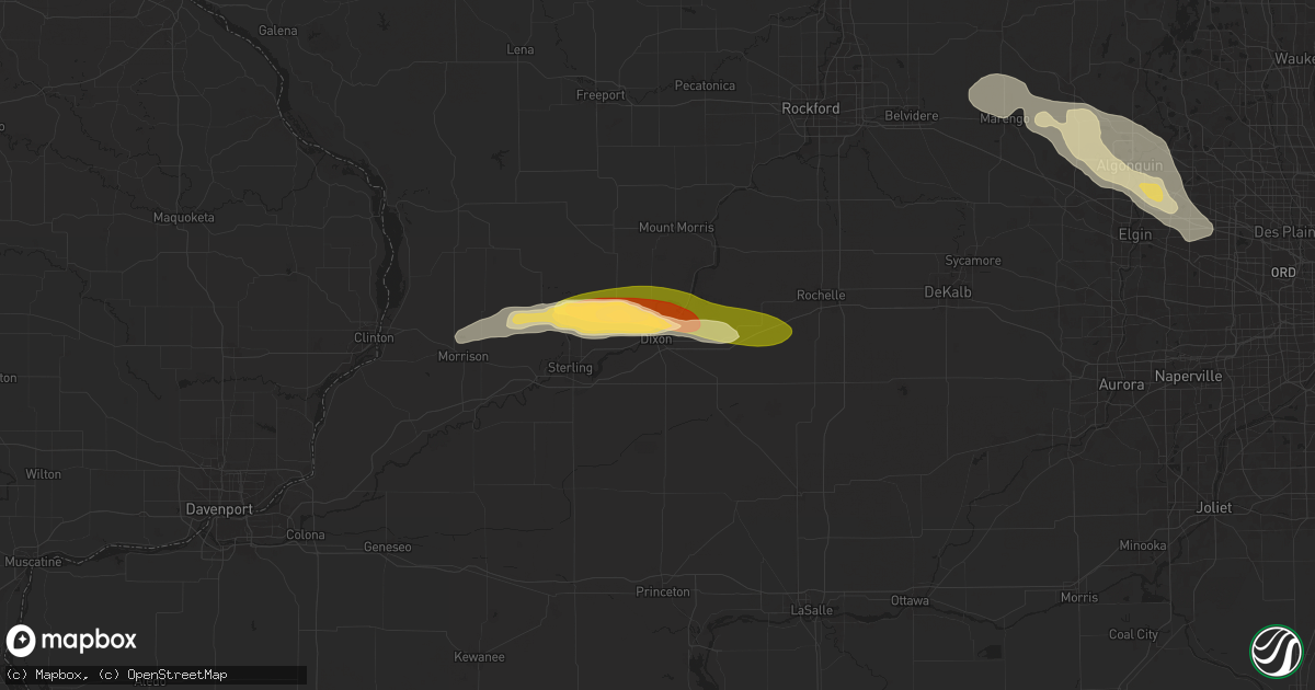 Hail map in Dixon, IL on August 5, 2024