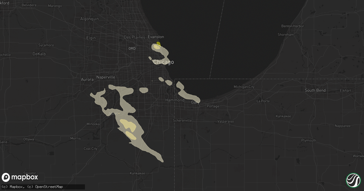 Hail map in East Chicago, IN on August 5, 2024
