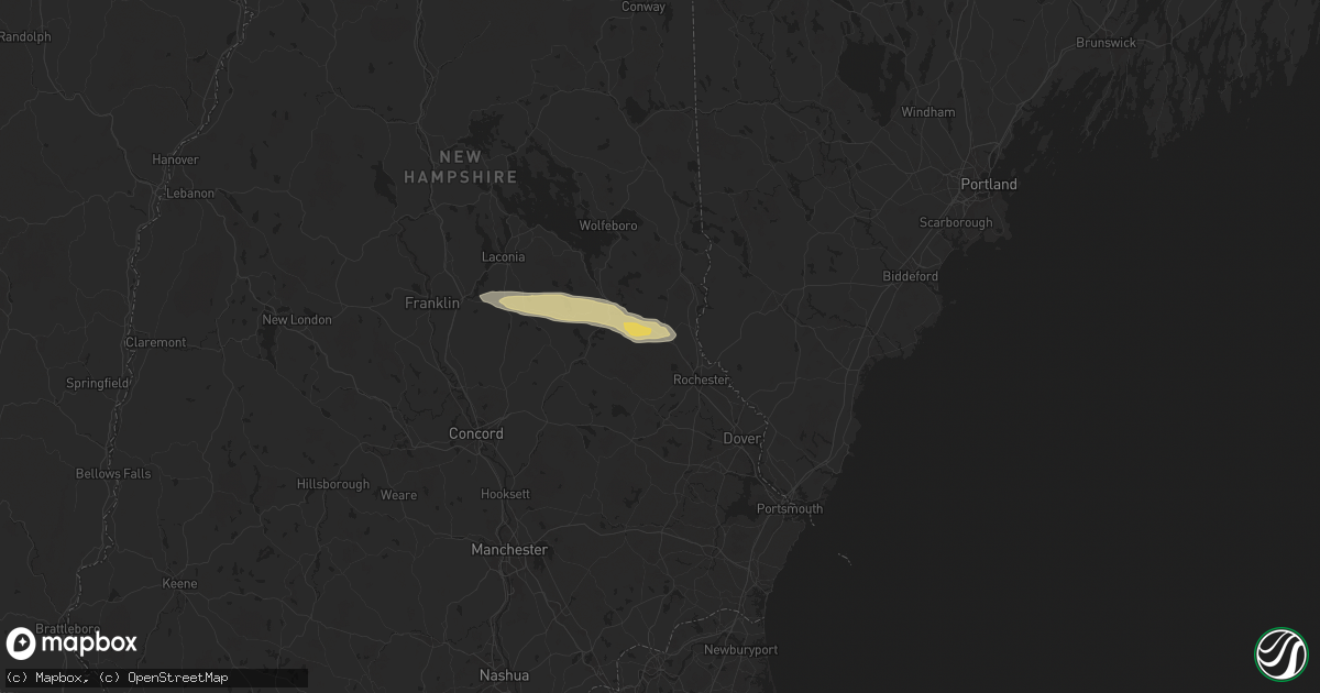 Hail map in Farmington, NH on August 5, 2024