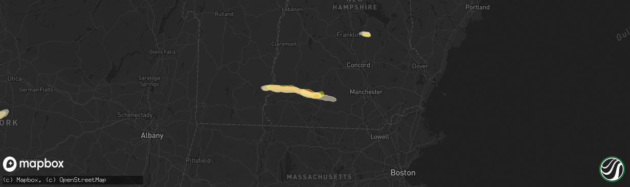 Hail map in Hancock, NH on August 5, 2024