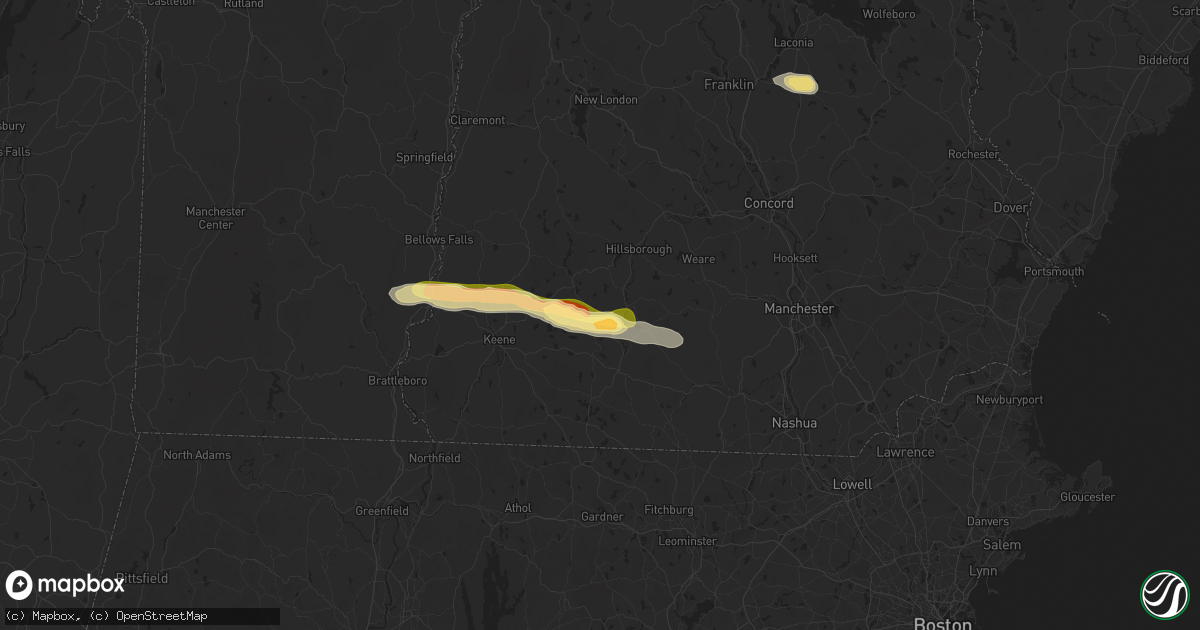 Hail map in Hancock, NH on August 5, 2024