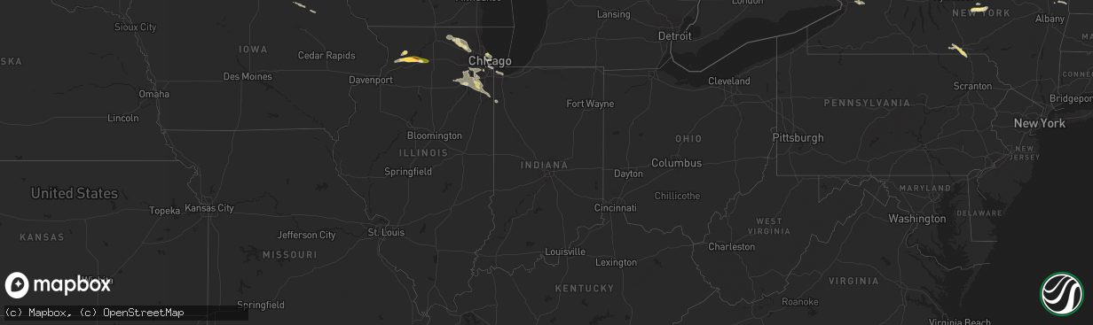 Hail map in Indiana on August 5, 2024