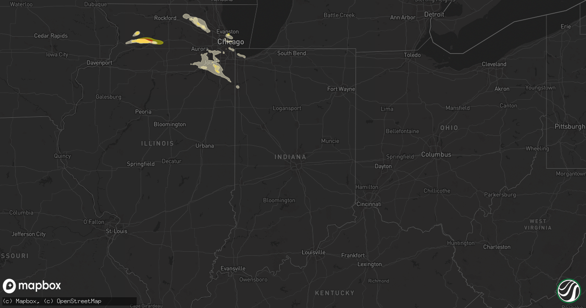 Hail map in Indiana on August 5, 2024