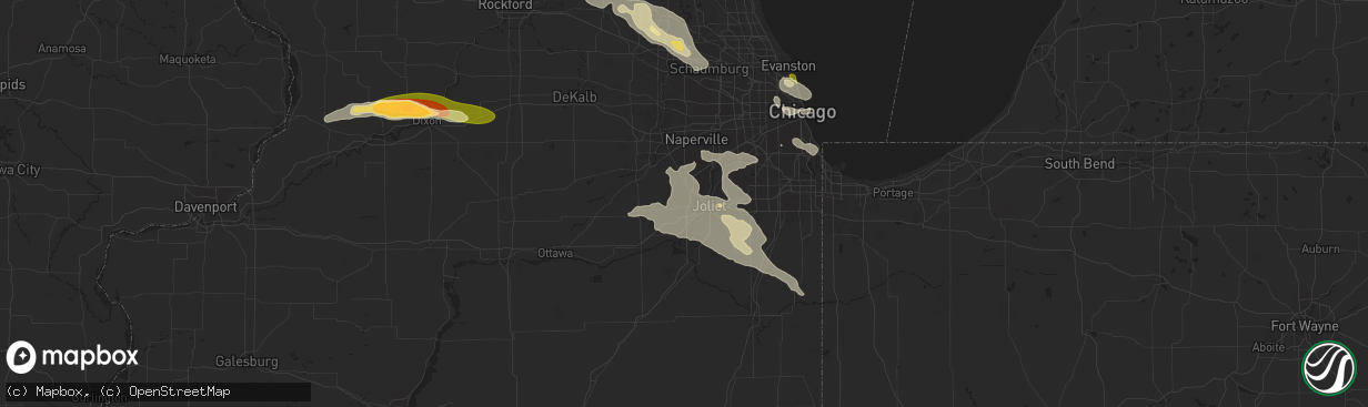 Hail map in Joliet, IL on August 5, 2024