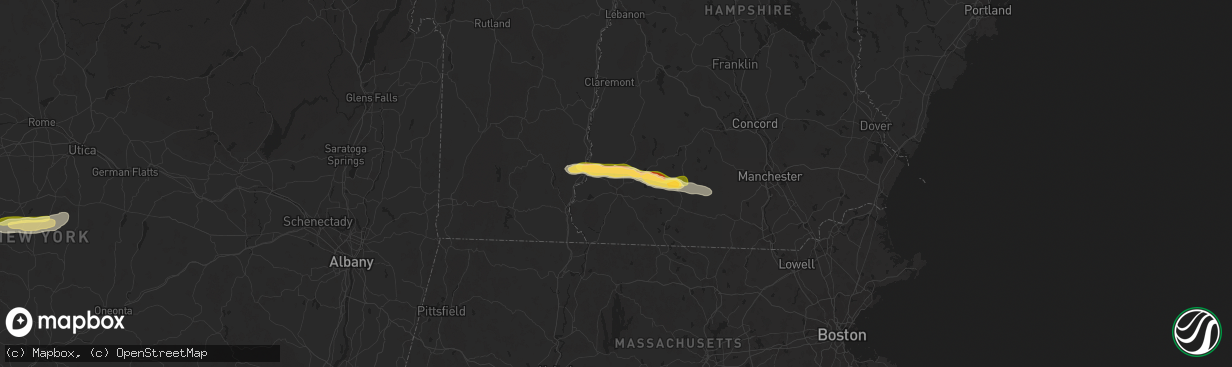 Hail map in Keene, NH on August 5, 2024