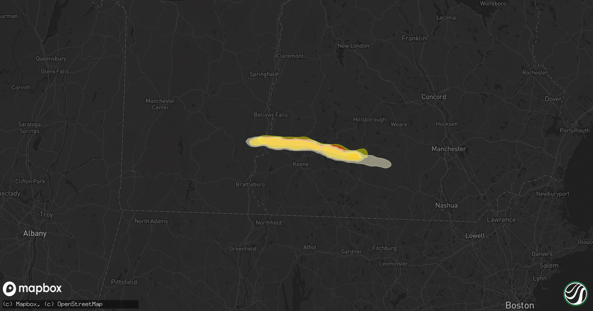 Hail map in Keene, NH on August 5, 2024