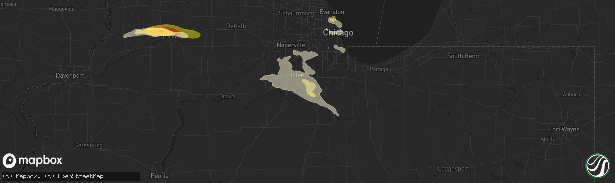 Hail map in Manhattan, IL on August 5, 2024