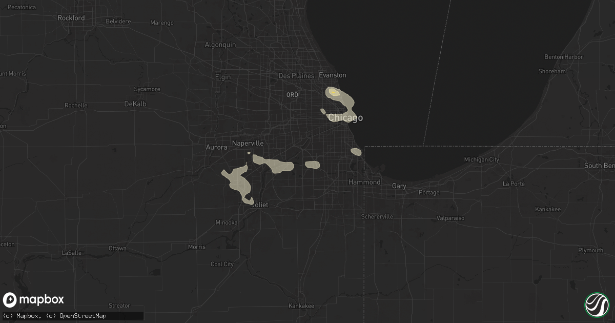 Hail map in Palos Hills, IL on August 5, 2024
