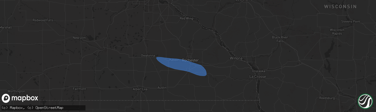 Hail map in Rochester, MN on August 5, 2024