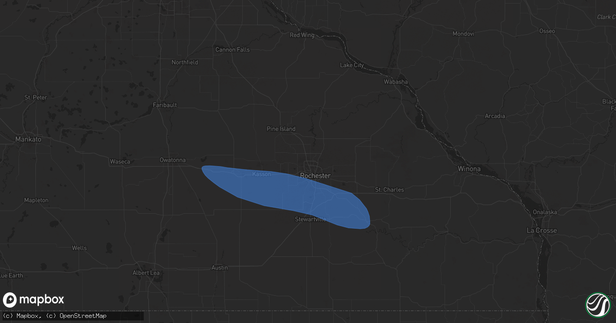 Hail map in Rochester, MN on August 5, 2024
