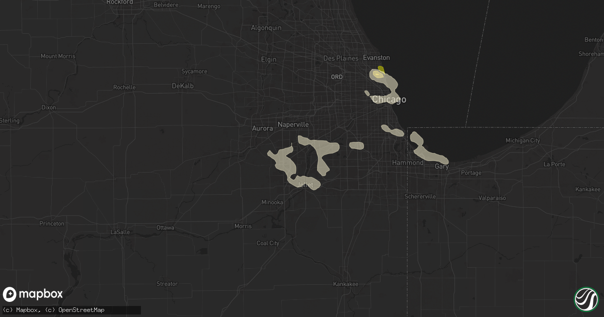 Hail map in Romeoville, IL on August 5, 2024