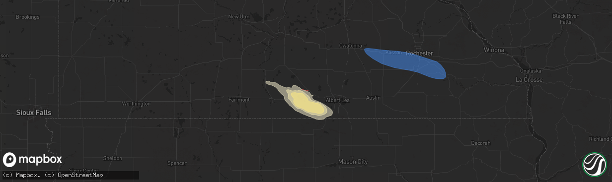 Hail map in Wells, MN on August 5, 2024